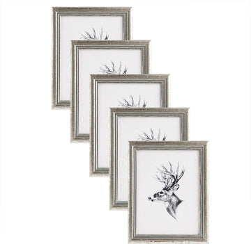 Set van 5 houten fotolijsten met echt glas | Zilver | 40x50 cm