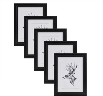 5-delige houten fotolijst met echt glas | Zwart | 20x30 cm