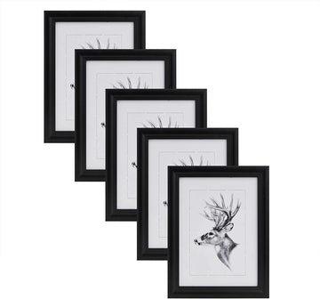 Set van 5 houten fotolijsten met echt glas | Zwart | 40x60 cm