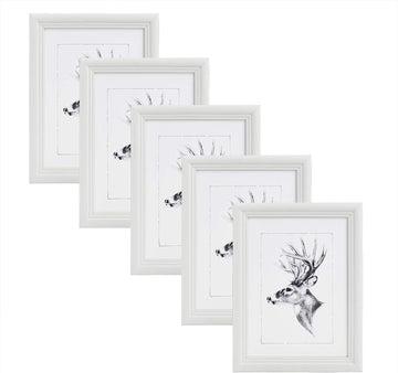 5-delige set houten fotolijsten met echt glas | Wit | 50x70 cm