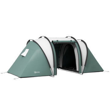 Campingtent voor 4-5 personen met 3 kamers | Kleur: Donkergroen | Afmetingen: 220x450x180 cm