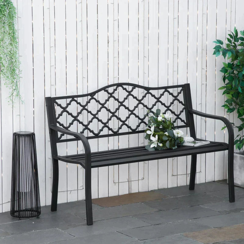 Gartenbank - Vintage Metall-Gartenbank | Farbe: Schwarz | Abmessungen: 128x58.5x89 cm