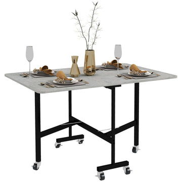 Opvouwbare eettafel met wielen | Kleur: Grijs-zwart | Afmetingen: 80x120x73 cm