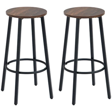 Set van 2 barkrukken - industriële houtlook | Kleur: Bruin+zwart | Afmetingen: 42x42x65 cm