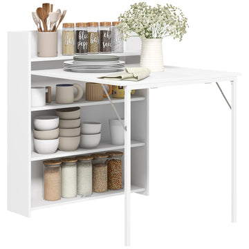 Inklapbare eettafel voor 3 personen met planken | Kleur: Wit | Afmetingen: 80x90x93 cm