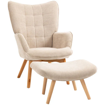 Fauteuil met hocker en voetenbank - Beige | Kleur: Beige | Afmetingen: 80x72x101 cm