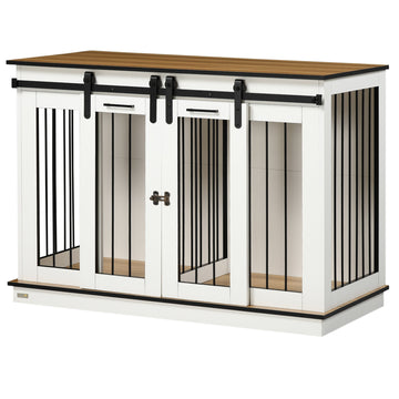 Hondenbench met 2 deuren en scheidingswand | Kleur: Wit, bruin | Afmetingen: 60x120x88.5 cm