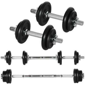 Dumbbellset 20 kg met halterstang | Kleur: Zwart | Afmetingen: 16x95x16 cm