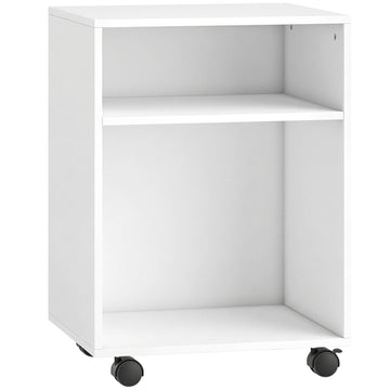 Printerstandaard met 2 open vakken en wielen | Kleur: Wit | Afmetingen: 40x35x56 cm