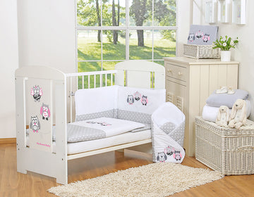 Baby bedtextiel set – babybeddengoed – 100% katoen, ademend & anti-allergeen, grijze uiltjes