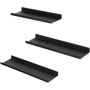 Wandplanken set van 3, metaal, zwart, zwevend, diverse maten