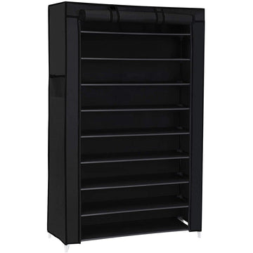 Schoenenrek met hoes, 10 niveaus, 40 paar, zwart, 88 x 28 x 160 cm