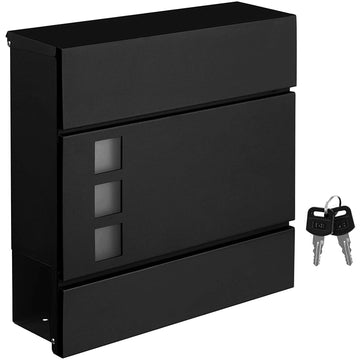 Brievenbus - wandmontage - afsluitbaar - krantenvak - zwart metaal - 37 x 10,5 x 37 cm