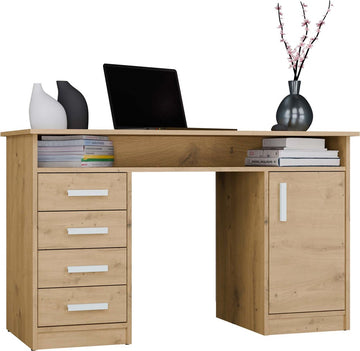 Bureau ADA met 4 lades, 1 deur en plank - Praktisch en stijlvol | Kleur: Artisan Oak