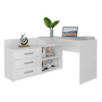 Functioneel hoekbureau DANY met 3 lades - L-vormig bureau | Kleur: Mat Wit | 120x50x76 cm
