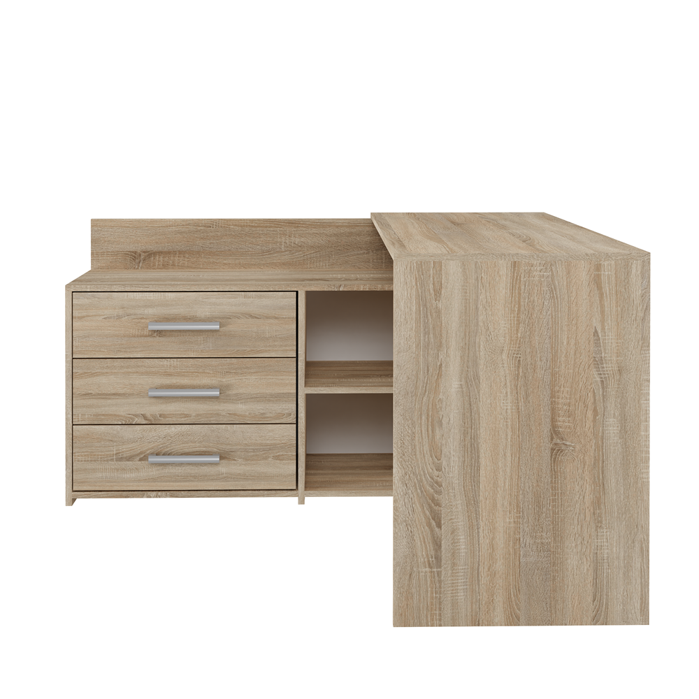 Functioneel Hoekbureau DANY met 3 Laden - Ruim Werkoppervlak | Kleur: Sonoma Oak | Maat: 120x50x76