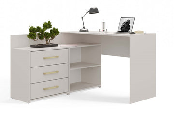 Functioneel L-vormig Hoekbureau DANY met 3 Laden - Modern Design | Kleur: Cashmere
