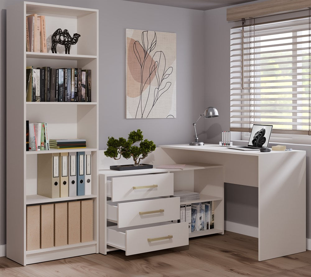 Functioneel L-vormig Hoekbureau DANY met 3 Laden - Modern Design | Kleur: Cashmere