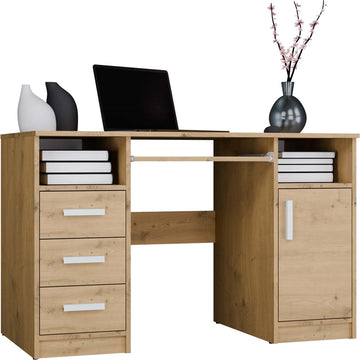 Delta Bureau met 3 Lades, 1 Deur en Planken – Praktisch Werkblad 120x60 cm | Kleur: Artisan Oak