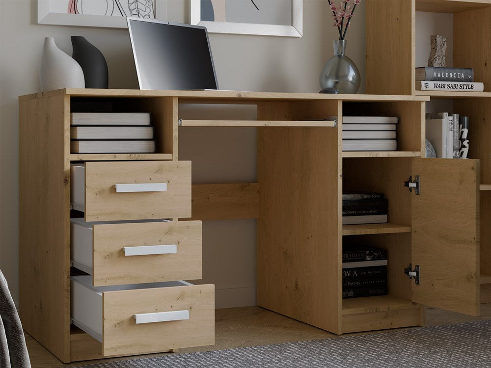 Delta Bureau met 3 Lades, 1 Deur en Planken – Praktisch Werkblad 120x60 cm | Kleur: Artisan Oak