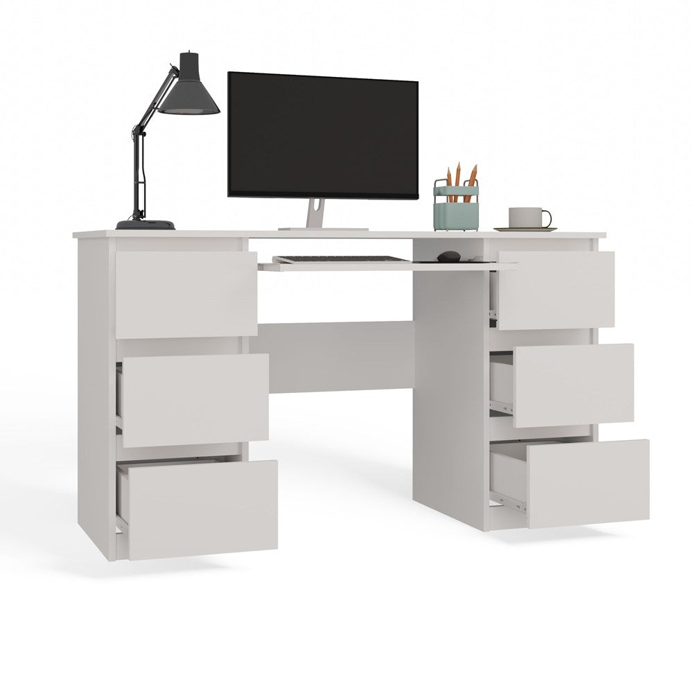 Functioneel Bureau CUBA met 6 Lades & Toetsenbordlade - Modern & Praktisch | Kleur: Wit