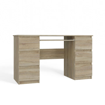 Functioneel bureau met 6 lades en toetsenbordlade - Model CUBA | Kleur: Sonoma Oak | 130x51x76 cm