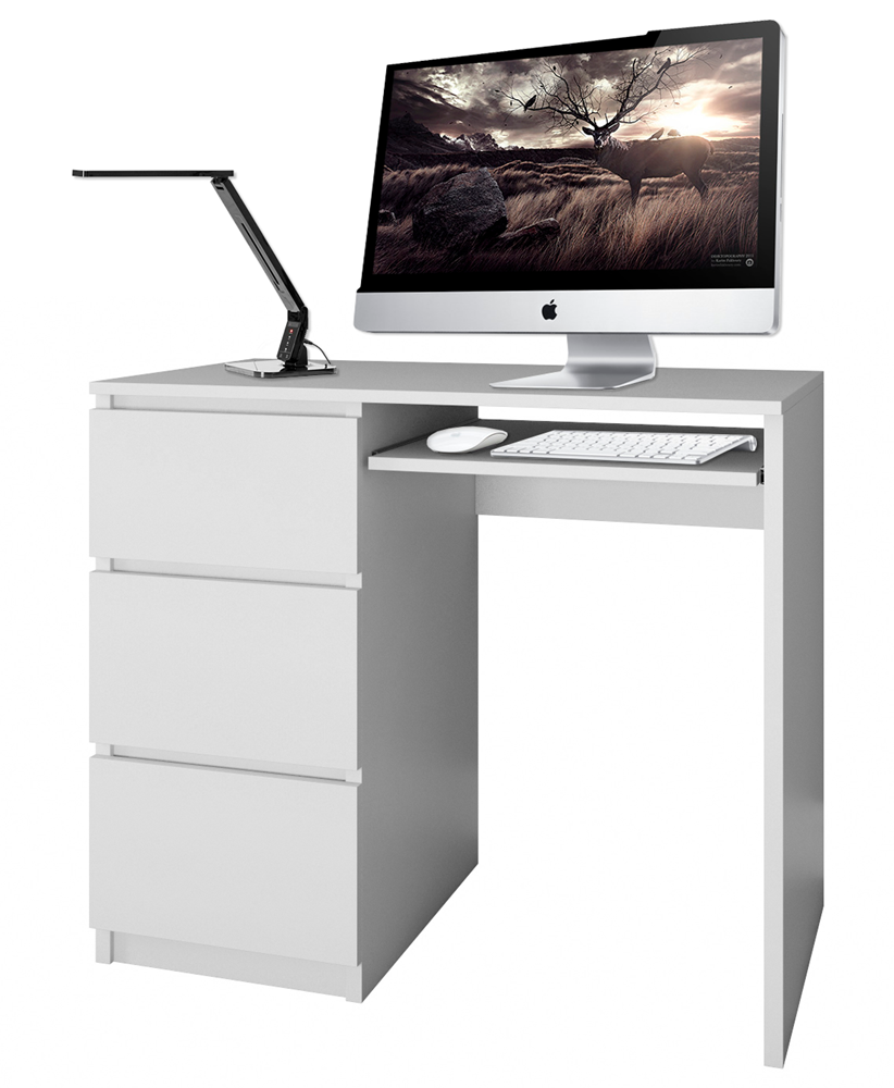 Functioneel bureau met 3 lades en toetsenbordlade - Modern werkmeubel | Kleur: Mat Wit