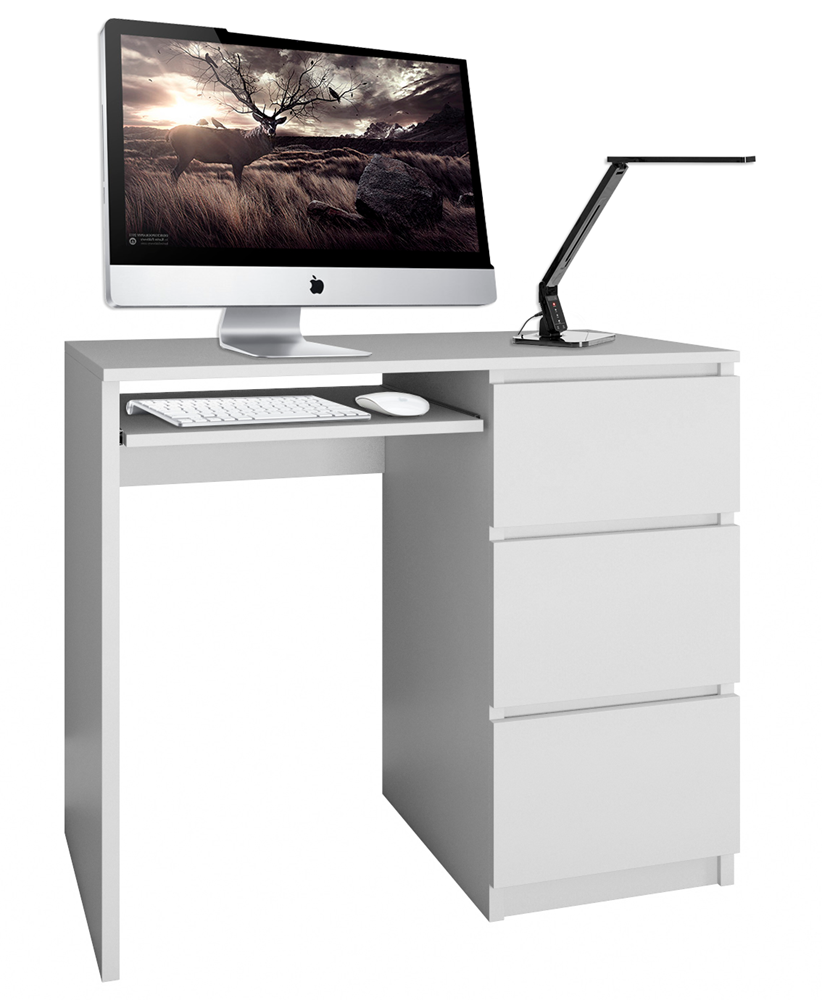 Functioneel bureau met 3 laden en toetsenbordlade - LIMA Rechts | Kleur: Mat wit | Maat: 98x51x76 cm