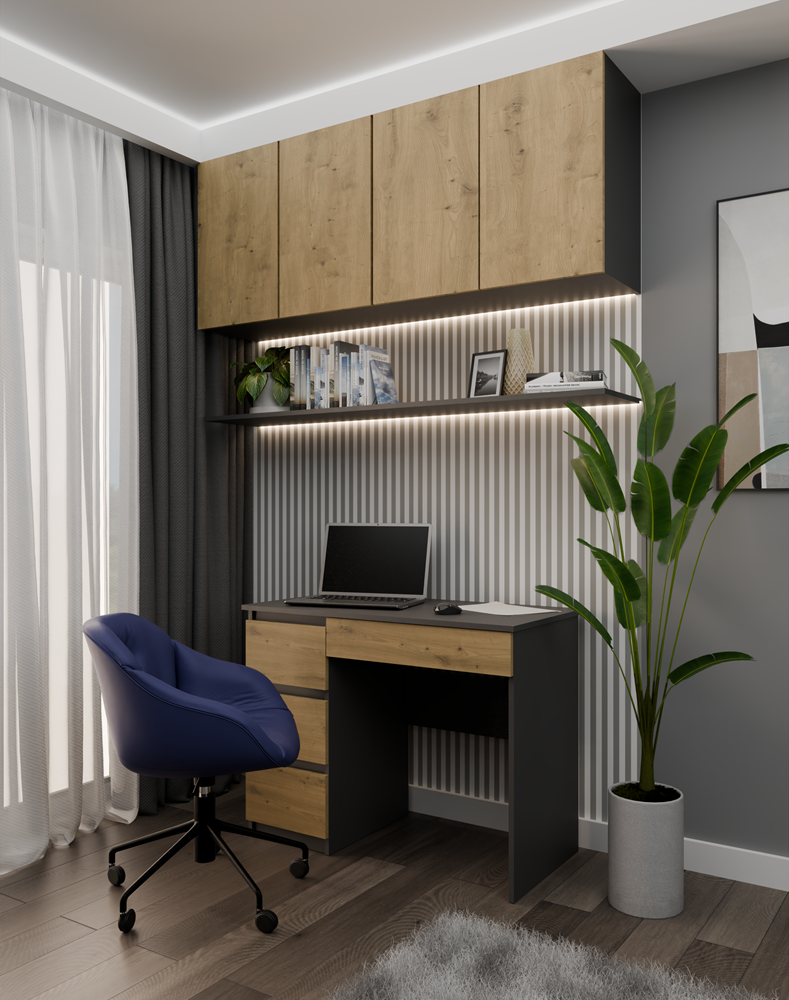 Functioneel Bureau Mijas Links met 4 Lades - Moderne Opbergruimte | Antraciet / Artisan Eiken