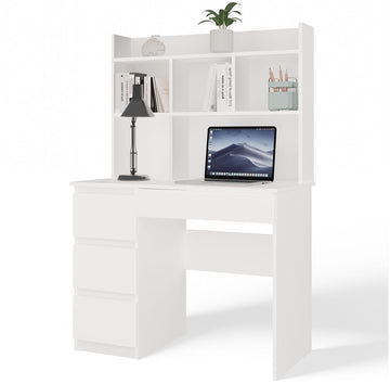 Bureau MIJAS met linker uitbreiding - Compact en functioneel werkbureau | Kleur: Mat Wit
