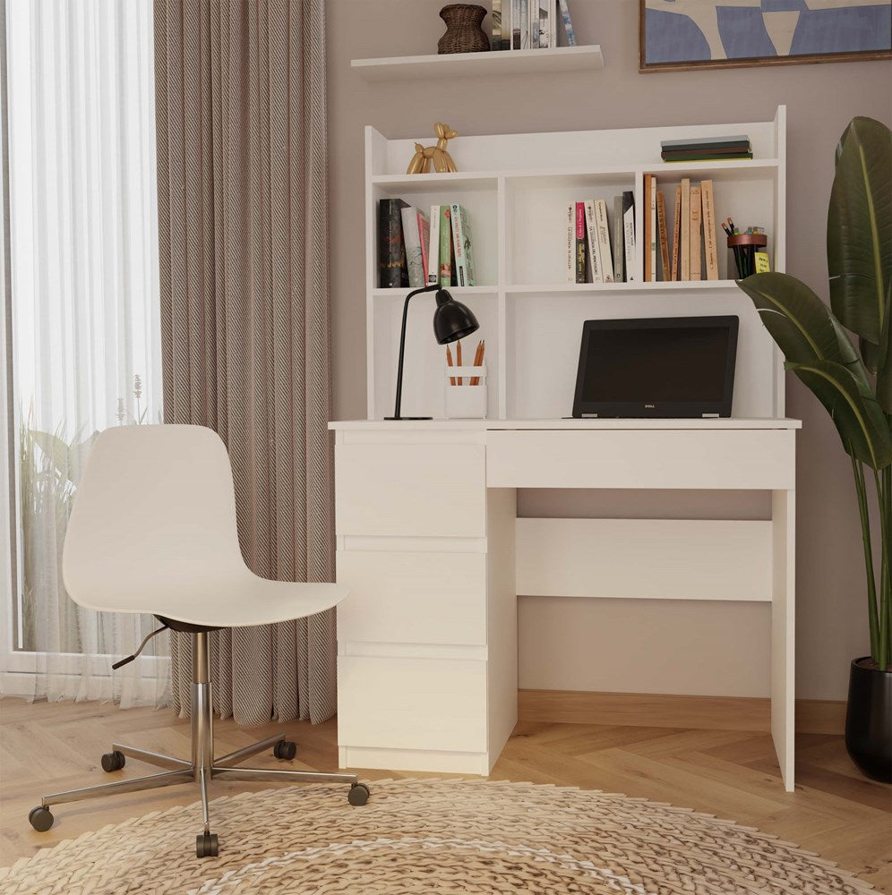 Bureau MIJAS met linker uitbreiding - Compact en functioneel werkbureau | Kleur: Mat Wit