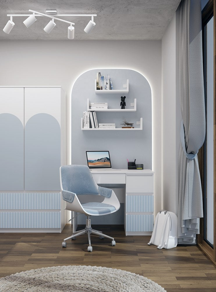 Functioneel kinderbureau met 4 lades MIJAS ARTESO – Wit/Blauw | Kleur: Wit/Blauw | Maat: 98x51x76 cm