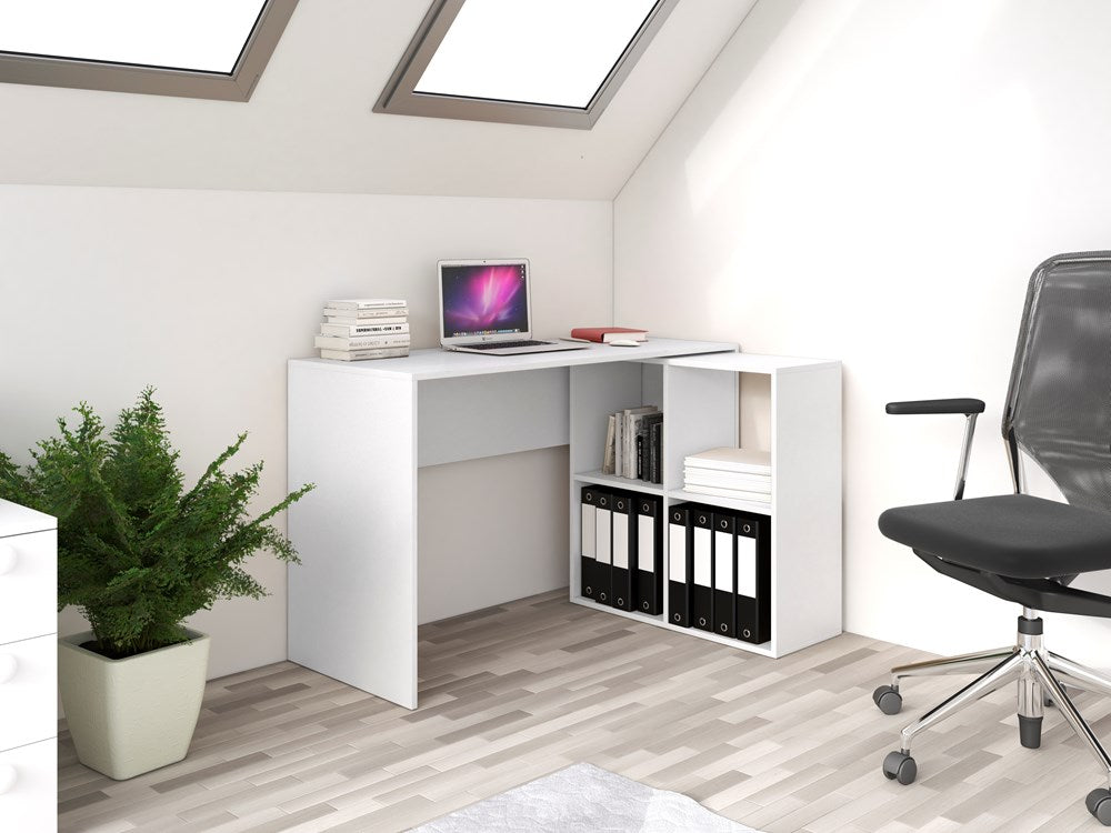 Functioneel Hoekbureau PLUS met MALAX 2x2 Plank - Hoogwaardige Spaanplaat | Kleur: Mat Wit