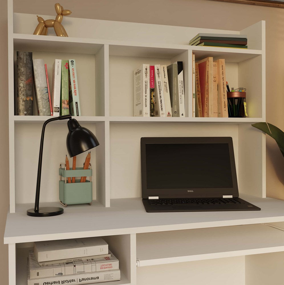 Bureau PORTO Links met Uitbreiding - Compact Functioneel Werkblad | Mat Wit | 98x51x145 cm