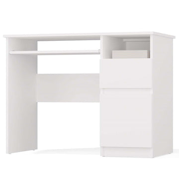 Bureau Porto Rechts met Lade, Kast en Toetsenbordplaat | Mat wit | 98,5x51x75,5 cm