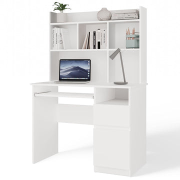 Bureau PORTO Rechts met Uitbreiding – Compact en Functioneel | Kleur: Mat Wit | Maat: 98x51x145 cm