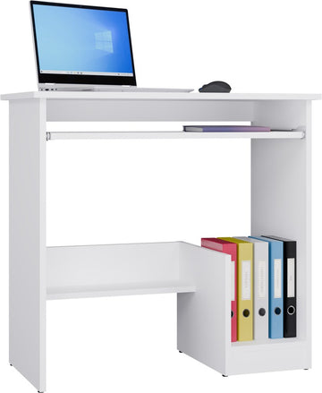 Compact bureau ROSA met uittrekbare toetsenbordlade - Functioneel design | Kleur: Mat wit