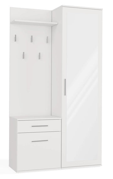 Moderne Garderobe "DUO" met Spiegel en Opbergruimte | Kleur: Mat Wit