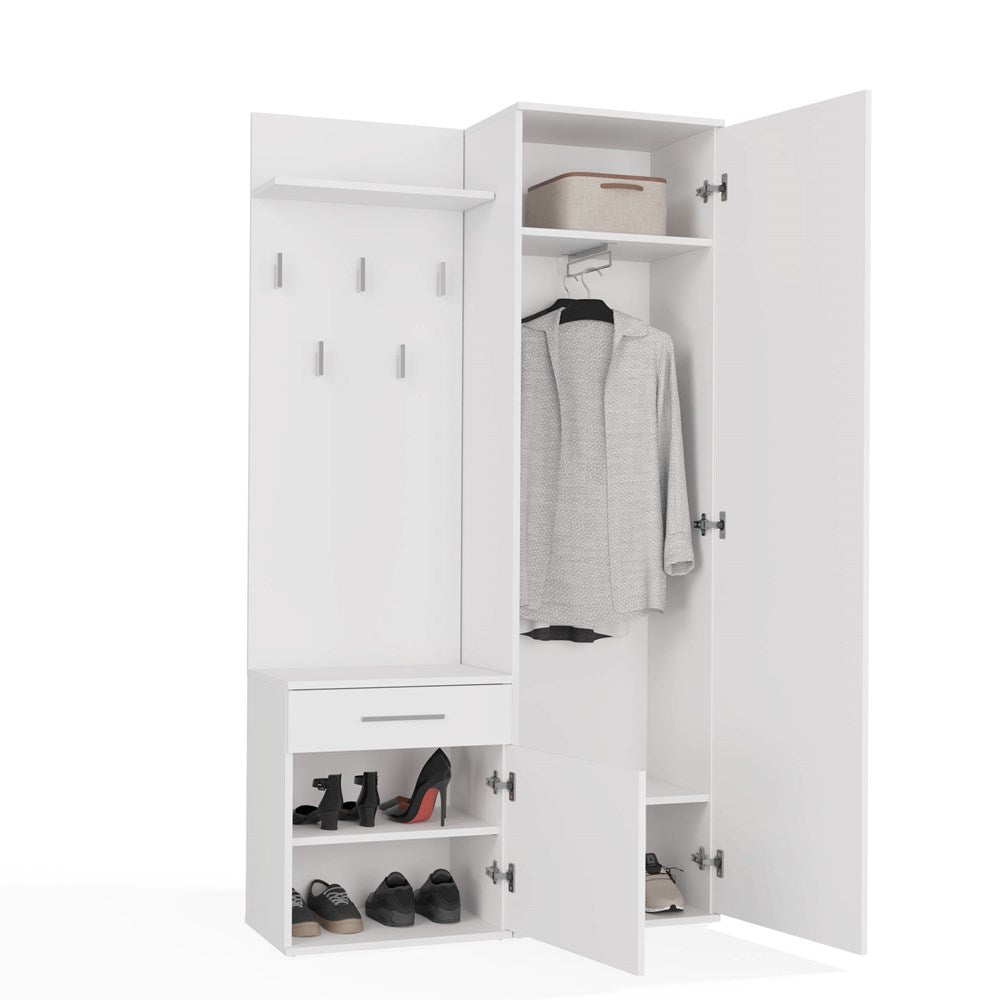 Moderne Garderobe "DUO" met Spiegel en Opbergruimte | Kleur: Mat Wit