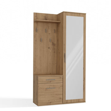 Garderobe "DUO" met spiegel, kast, lade en hanger - Artisan Eiken | Kleur: Artisan Eiken