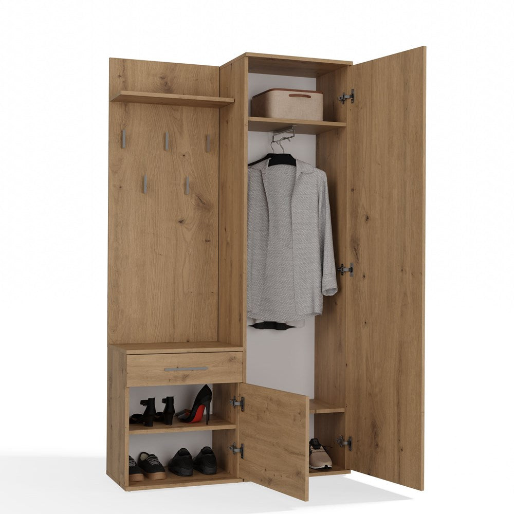 Garderobe "DUO" met spiegel, kast, lade en hanger - Artisan Eiken | Kleur: Artisan Eiken