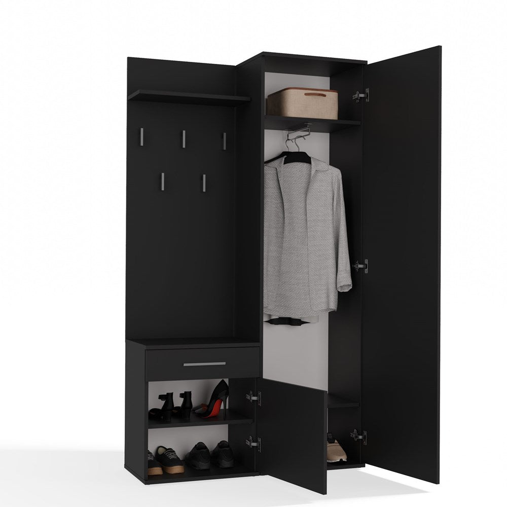 Moderne garderobe set "DUO" met spiegel en opbergruimte | Kleur: Mat Zwart
