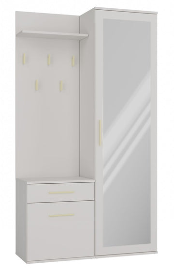 Garderobe Duo kasjmier met spiegel, kast en kapstokken – moderne haloplossing | Kleur: Kasjmier