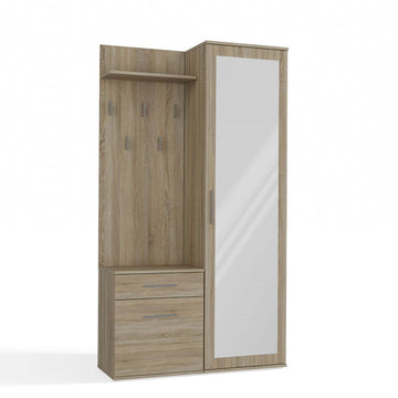 Garderobe "DUO" met Spiegel, Kast & Haken – Ruime Entreeoplossing | Kleur: Sonoma Eiken