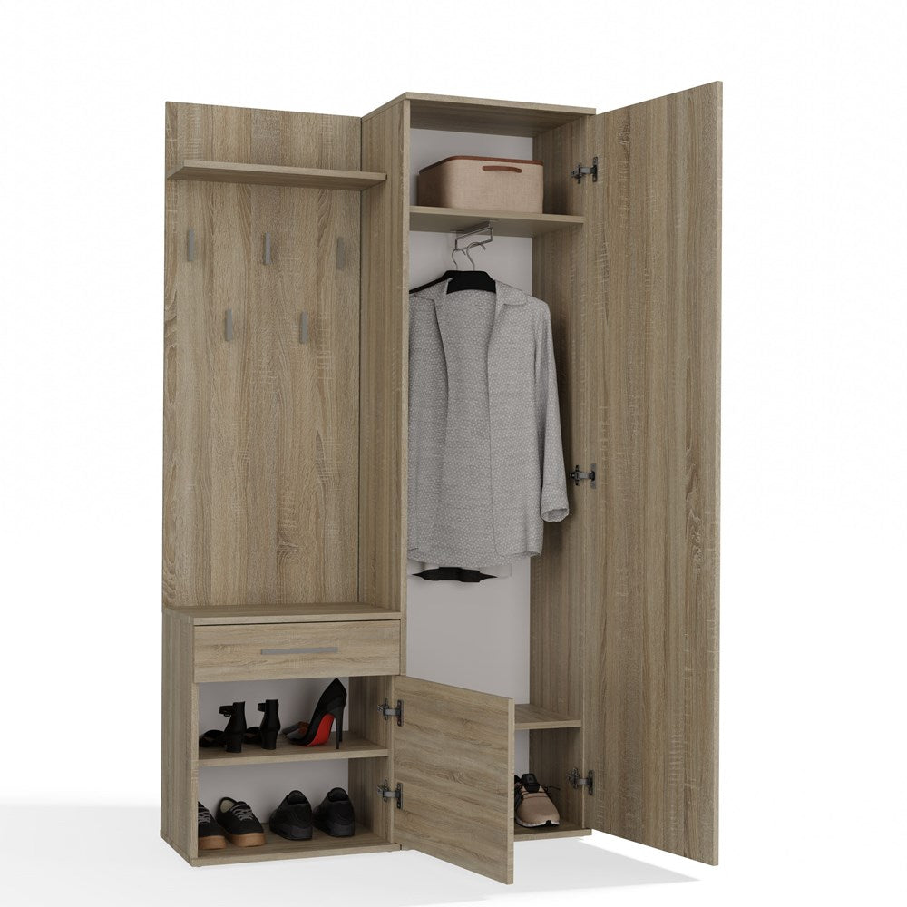 Garderobe "DUO" met Spiegel, Kast & Haken – Ruime Entreeoplossing | Kleur: Sonoma Eiken