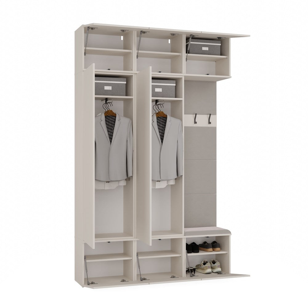 Garderobe Halset DEN HAAG III 2Sh1W met 2 kasten en zitje | Kasjmier Beige | 238x150x35 cm