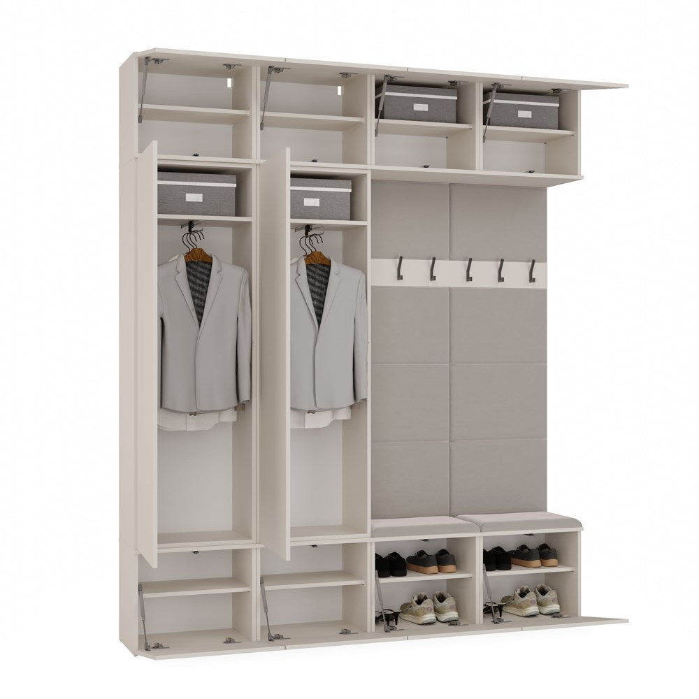 Garderobe Halset DEN HAAG IV - 2 Kasten & 2 Zitmodules | Kleur: Kasjmier Beige | Maat: 238x200x35 cm