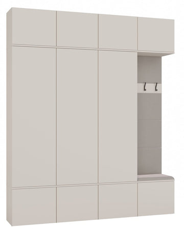 Garderobe Hal DEN HAAG IV met 3 kasten & gestoffeerde zitbank | Kasjmier | 238x200x35 cm