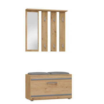 Halsethanger met Spiegel, Schoenenkast en Zitting - Opalen Garderobe | Kleur: Artisan Eiken