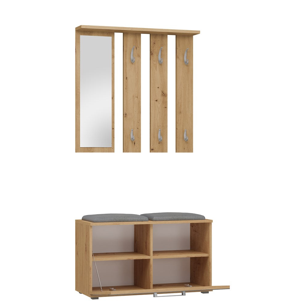 Halsethanger met Spiegel, Schoenenkast en Zitting - Opalen Garderobe | Kleur: Artisan Eiken